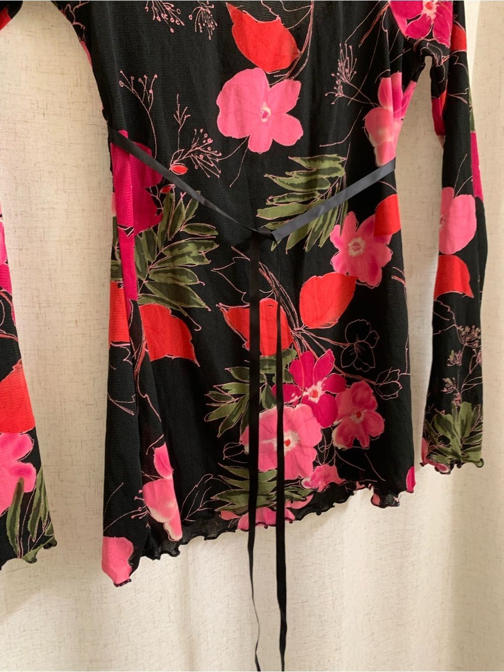 Self Esteem USA Y2K Black Floral Scoop Neck Long Sleeve Top Med Romantic Fairy - Picture 7 of 7